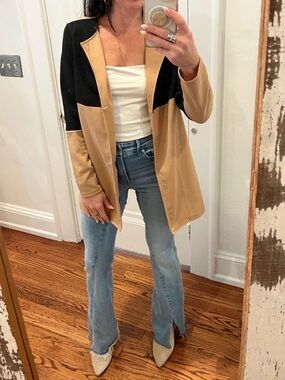 SHEIN Tan and Black Colorblock Open Front Blazer